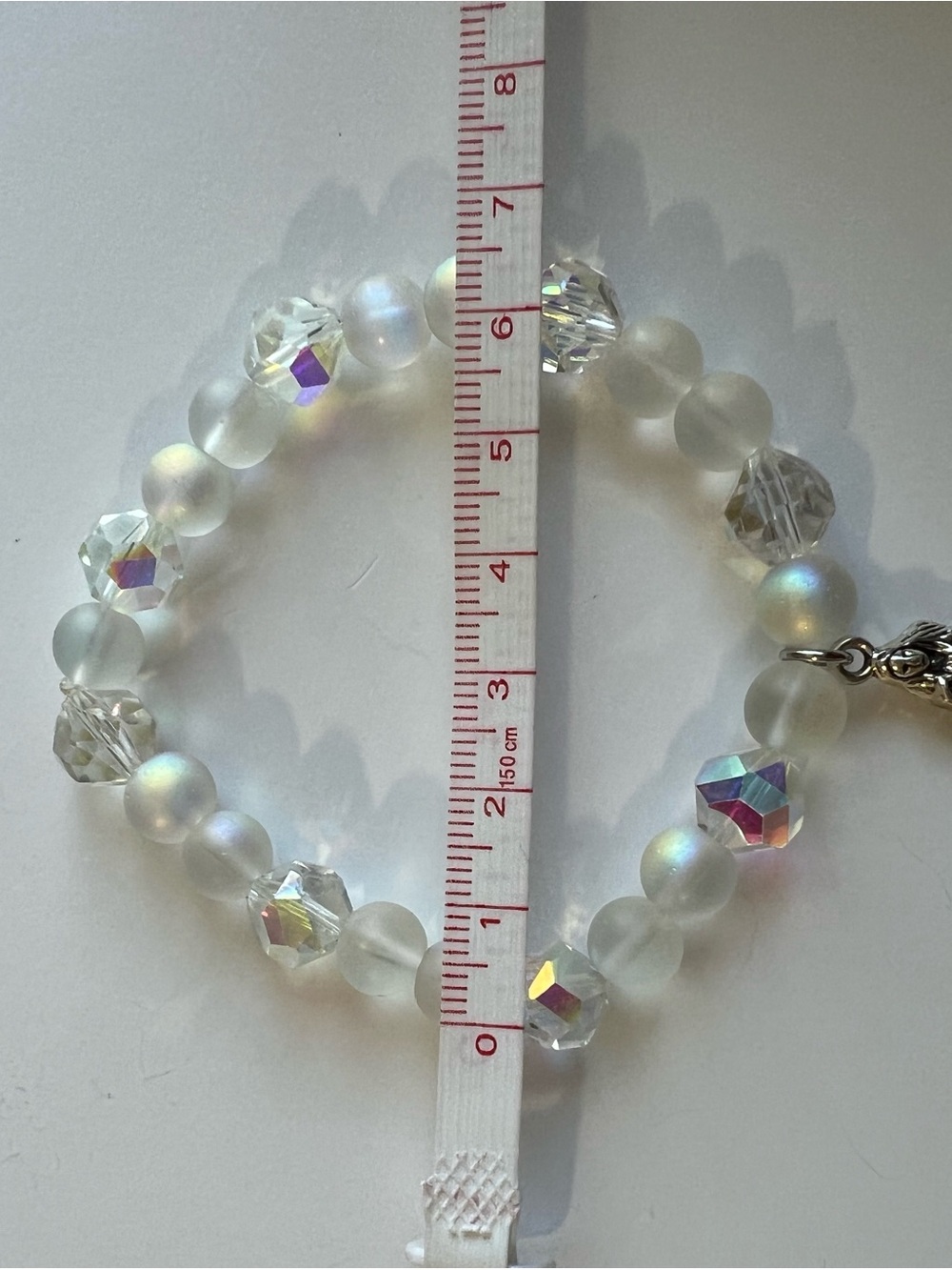 Iridescent Beaded Bracelet with Mermaid Charm / Coastal / Beachy handcrafted - Picture 6 of 7